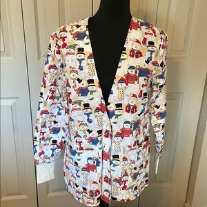Peaches Uniforms Snowman Winter Long Sleeve Lab Jacket Scrubs Women's X Small